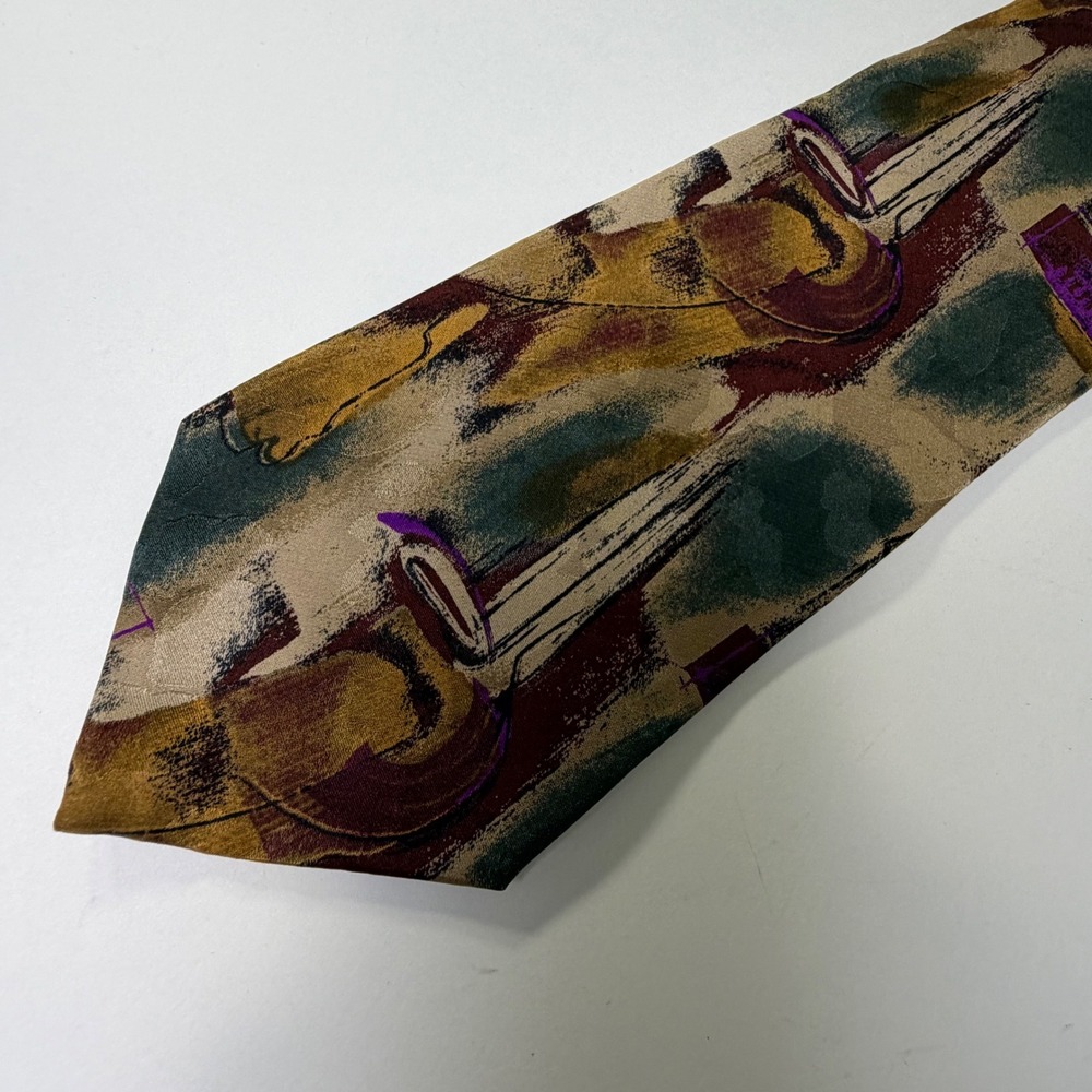 Mallory & Church London Ltd Mens Silk Tie Abstract‎ Painterly Print Gold Purple